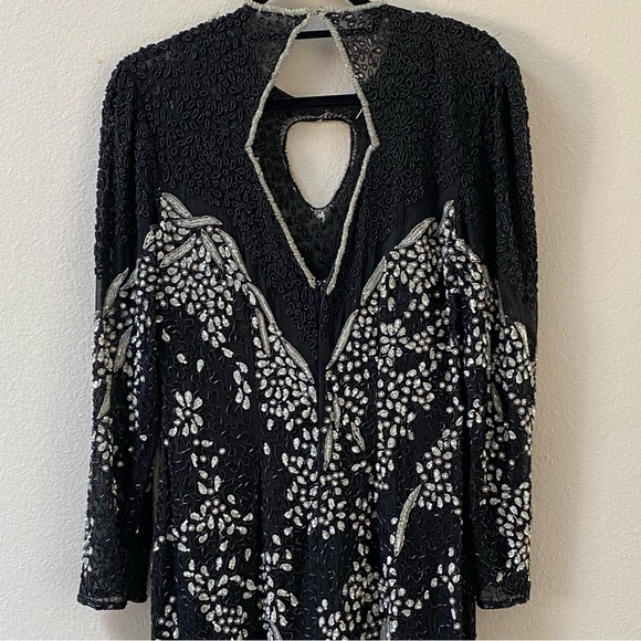 Vintage Unmarked Silk and Beaded Long Formal Evening Gown Black S/M - Picture 7 of 15